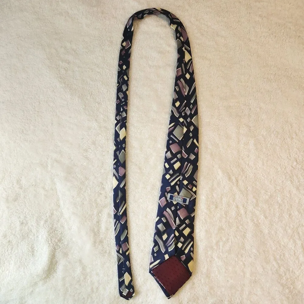 Sutter & Grant Men's 100% Silk Tie Blue Geometric Print Tie 3.5